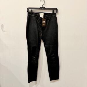L'Agence Lamb Leather Mid-Rise Skinny Cropped Pants Black Women's Size 28 / 6